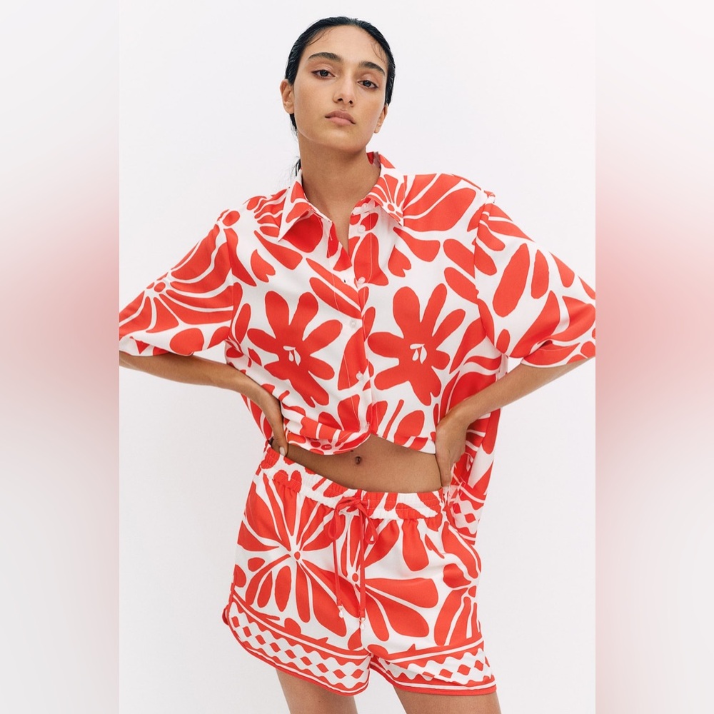 H&M Red and White Floral Swim Coverup Set